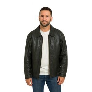 Boston Harbour Genuine Vintage Leather Jacket Black Mens‎ Full Zip Coat